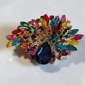 Large Multicolor Crystal Teardrop Statement Pendant Brooch